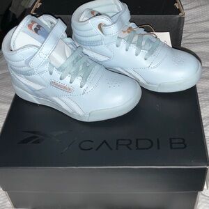 Cardi B Reebok Freestyle Hi, Glass Blue